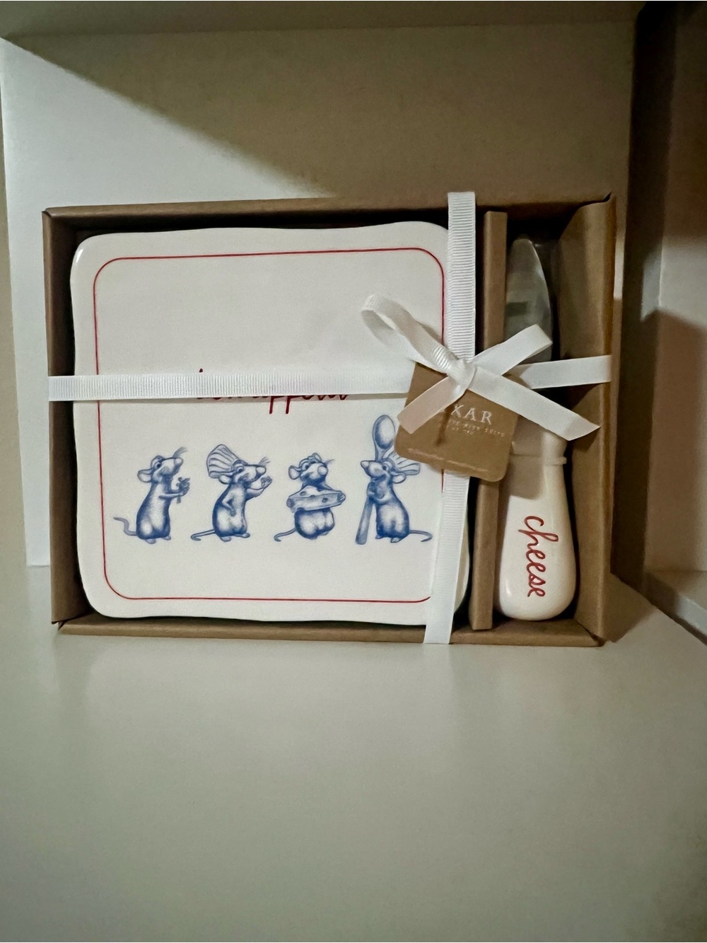 Disney Blue Mouse Coasters and White 'Cheese' Knife Gift Set